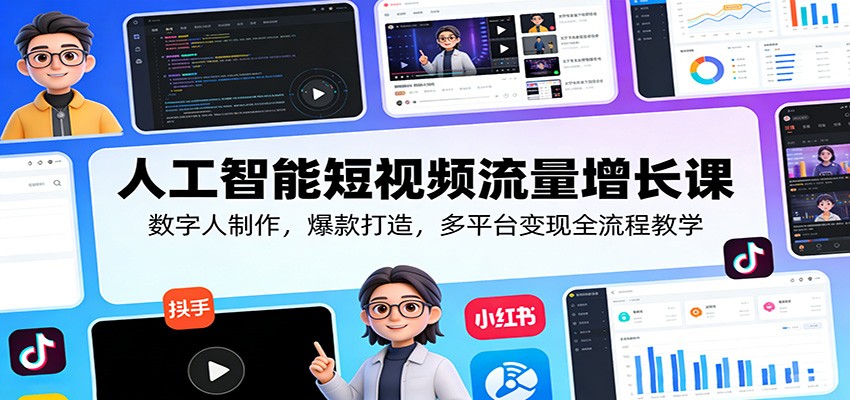 人工智能短视频流量增长课：数字人制作，爆款打造，多平台变现全流程教学-易创网