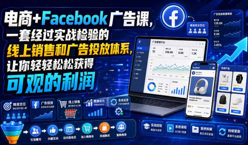 电商+Facebook广告课，一套经过实战检验的线上销售和广告投放体系，让你轻轻松松获得可观的利润【原创双语字幕】-易创网