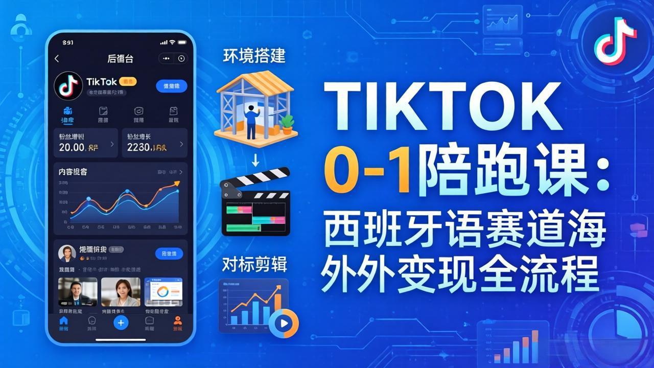 TIKTOK 0-1 陪跑课：从环境搭建到刷对标剪辑，西班牙语赛道海外变现全流程-易创网