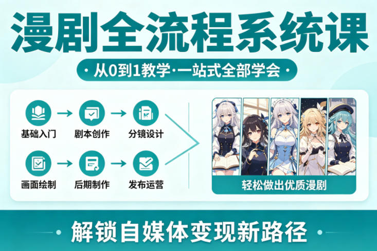 漫剧全流程系统课，从0到1教学，一站式全部学会，轻松做出优质漫剧，解锁自媒体变现新路径-易创网