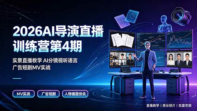 （19216期）2026AI导演直播训练营第4期，实景直播教学AI分镜视听语言，广告短剧MV实战，解决人物画面崩坏痛点-易创网