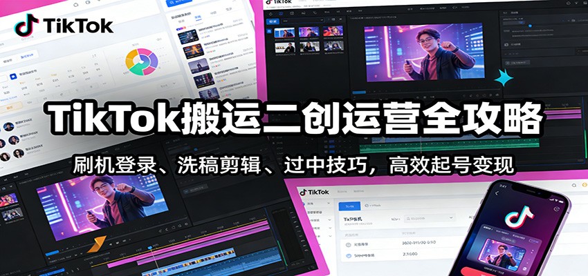 TikTok搬运二创运营全攻略：刷机登录、洗稿剪辑 、过中技巧，高效起号变现网赚项目-副业赚线-互联网创业-资源整合易创网