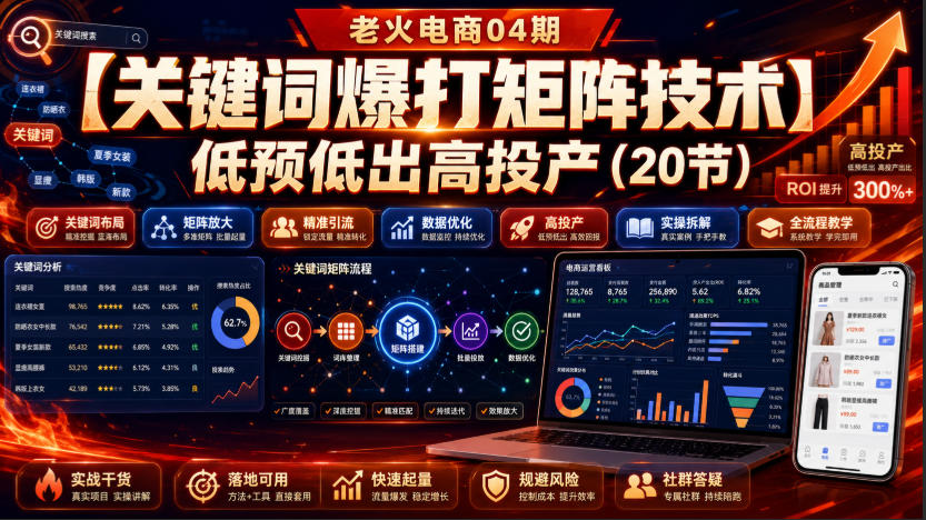 老火电商04期：【关键词爆打矩阵技术】低预低出高投产（20节）-易创网