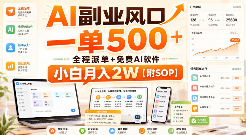 AI副业风口，一单500+，全程派单+免费AI软件，小白月入2W【附SOP】【揭秘】-易创网