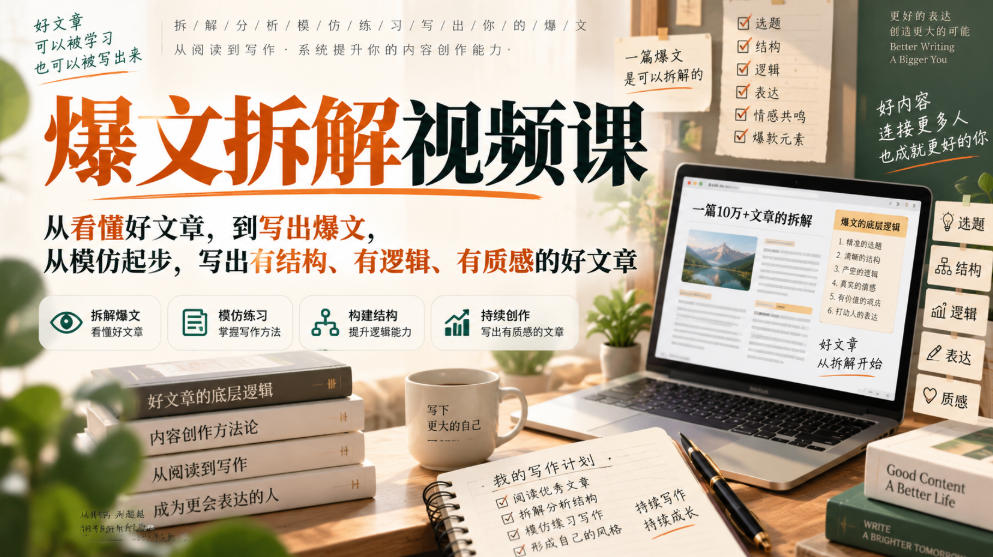 爆文拆解视频课，从看懂好文章，到写出爆文，从模仿起步，写出有结构、有逻辑、有质感的好文章-易创网
