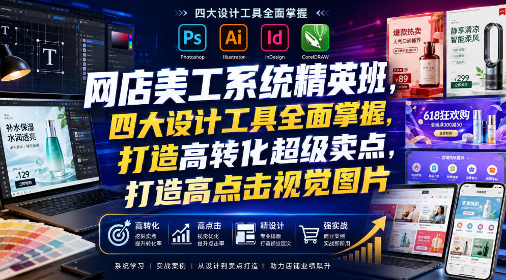 网店美工系统精英班，四大设计工具全面掌握，打造高转化超级卖点，打造高点击视觉图片（2026年7月）-易创网