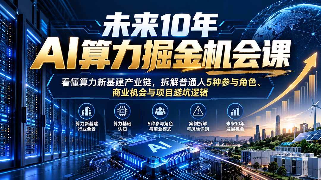 (20825期)未来10年AI算力掘金机会课:看懂算力新基建产业链,拆解普通人5种参与角色、商业机会与项目避坑逻辑 (20825期)未来10年AI算力掘金机会课:看懂算力新基建产业链,拆解普通人5种参与角色、商业机会与项目避坑逻辑
