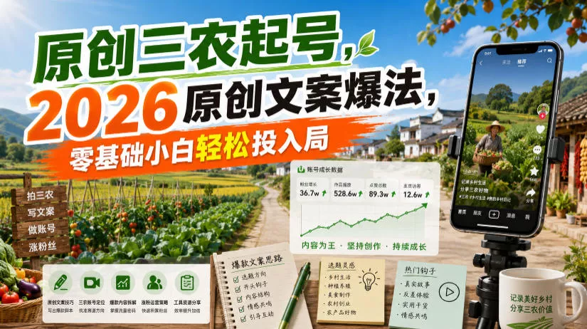 原创三农起号，2026原创文案爆法，零基础小白轻松投入局-易创网
