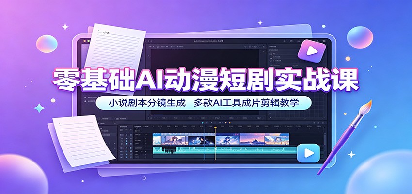 零基础AI动漫短剧实战课：小说剧本分镜生成，多款AI工具成片剪辑教学-易创网