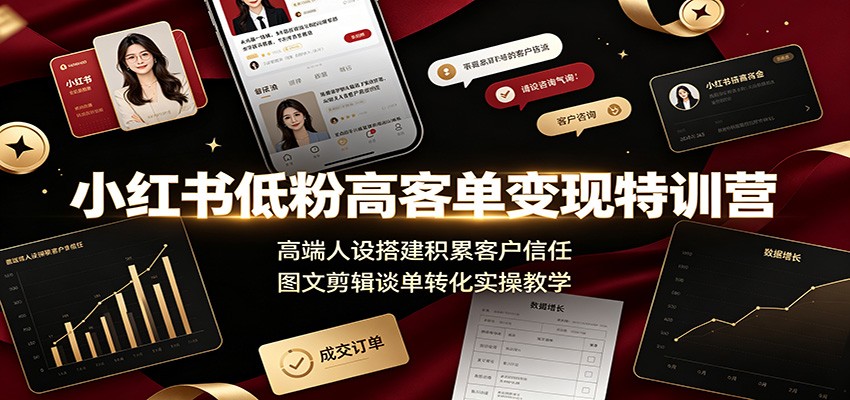 小红书低粉高客单变现特训营：高端人设搭建积累客户信任，图文剪辑谈单转化实操教学-易创网