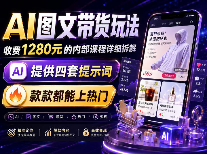 AI图文带货内部玩法，1280内部课程对外系统拆解，看完直接上手变现！-易创网