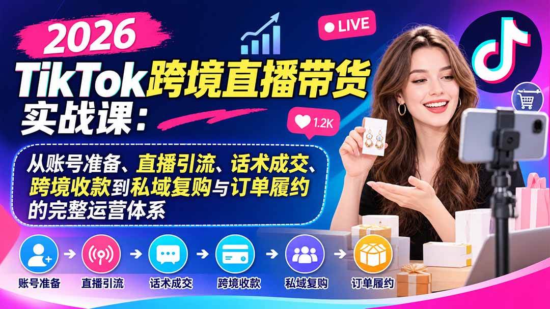 （20898期）2026TikTok跨境直播带货实战课：从账号准备、直播引流、话术成交、跨境收款到私域复购与订单履约的完整运营体系-易创网