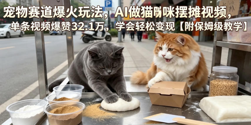 宠物赛道爆火玩法，AI做猫咪摆摊视频，单条视频爆赞32.1万，学会轻松变现【附保姆级教学】-易创网