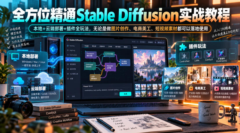 全方位精通Stable Diffusion实战教程｜本地+云端部署+插件全玩法，无论是做图片创作、电商美工、短视频素材都可以落地使用-易创网