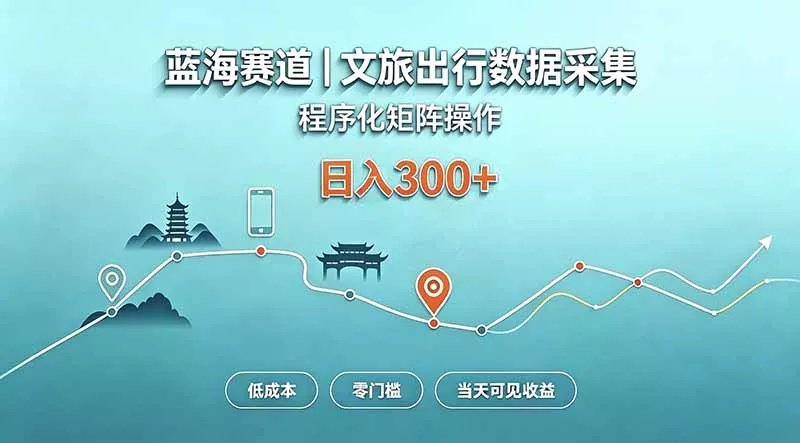 蓝海赛道 文旅出行数据采集 程序化矩阵操作 低成本 零门槛 当天可见收益 日入300+-易创网