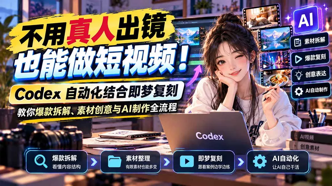 不用真人出镜也能做短视频！Codex自动化结合即梦复刻，教你爆款拆解、素材创意与AI制作全流程