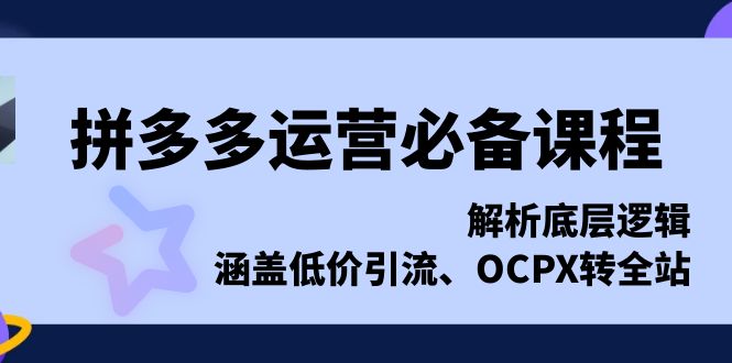 拼多多运营必备课程，解析底层逻辑，涵盖低价引流、OCPX转全站-易创网