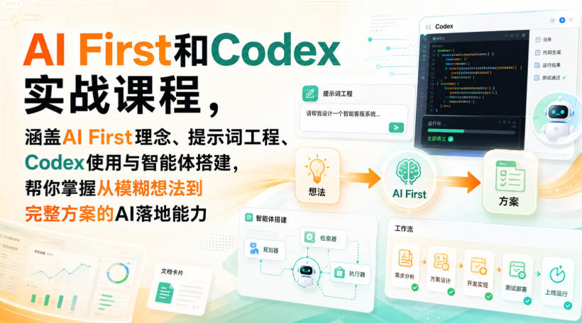AI First和Codex实战课，涵盖AI First理念、提示词工程、Codex使用与智能体搭建，掌握从模糊想法到完整方案的AI落地能力-易创网