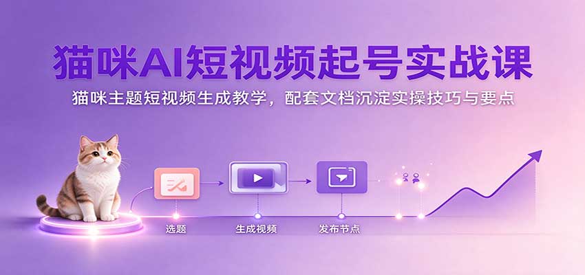猫咪AI短视频起号实战课：猫咪主题短视频生成教学，配套文档沉淀实操技巧与要点-易创网