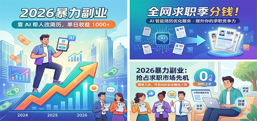 2026暴力副业：靠AI帮人改简历，单日收益1000+，全网求职季分钱-易创网