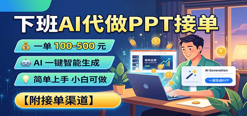 下班AI代做PPT接单，一单100-500，AI一键生成，小白也能做，附接单渠道-易创网