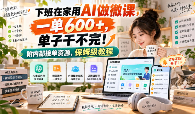 下班在家用AI做微课，一单600+，单子干不完！附内部接单资源，保姆级教程【揭秘】-易创网