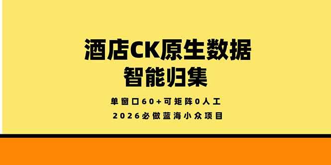 （18154期）2026必做蓝海小众项目，酒店CK原生数据智能归集，单窗口60+可矩阵0人工-易创网