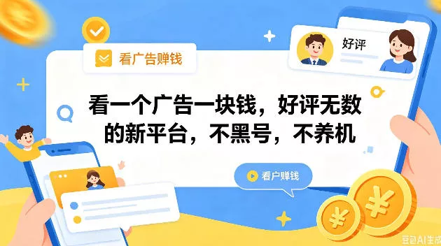 看一个广告一块钱，好评无数的新平台，不黑号，不养机，一撸几十块钱还是不错的【揭秘】-易创网