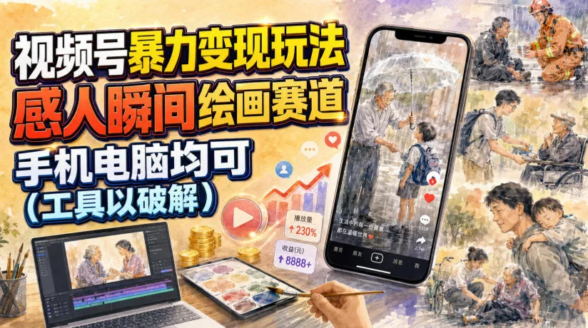 视频号暴力变现玩法，感人瞬间绘画赛道，手机电脑均可-易创网