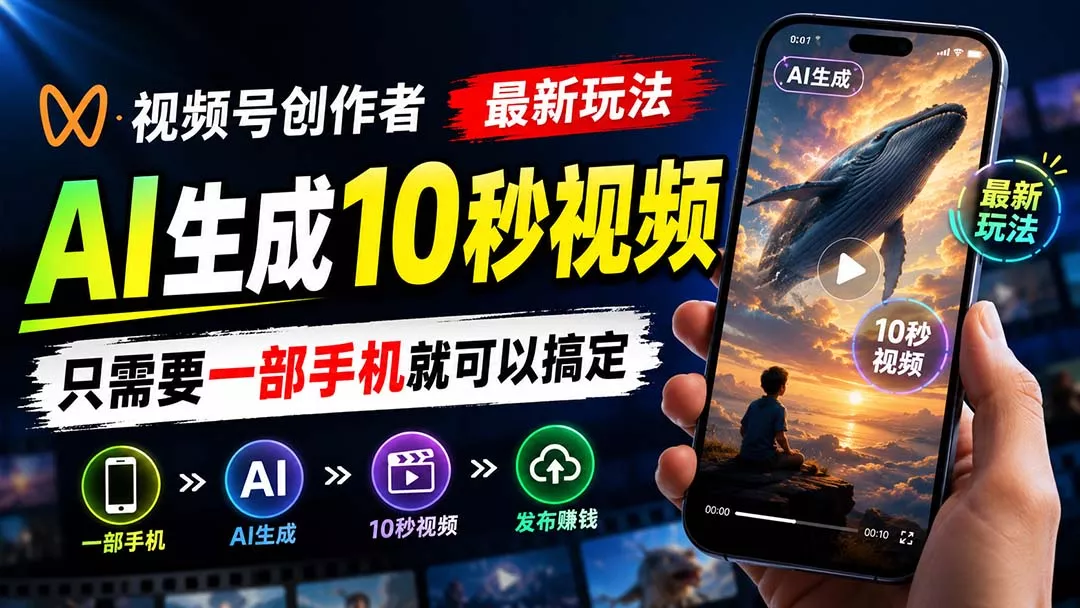 视频号创作者最新玩法，AI生成10秒视频，只需要一部手机就可以搞定-易创网