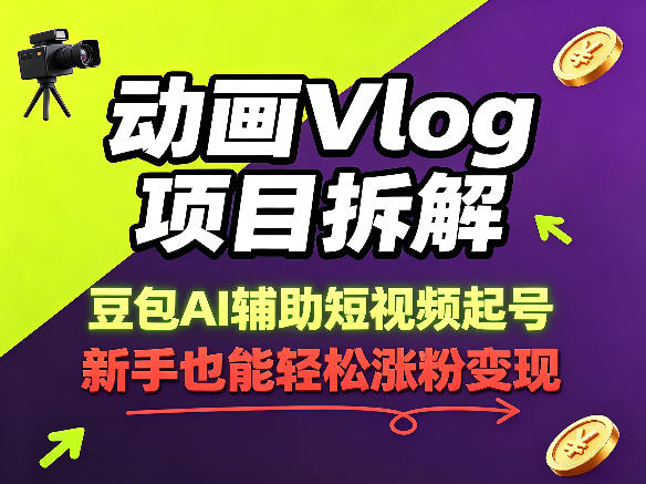 动画Vlog项目拆解，豆包AI辅助短视频起号，新手也能轻松涨粉，43条作品涨粉8.3W-易创网