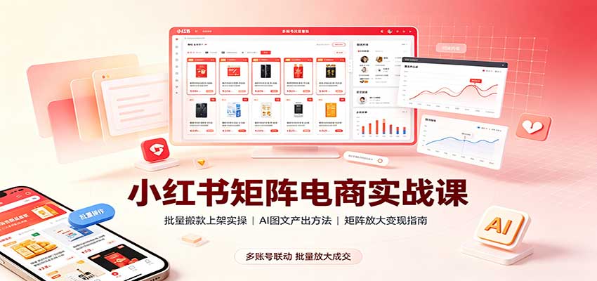 小红书矩阵电商实战课：批量搬款上架实操，AI图文产出，矩阵放大变现指南-易创网