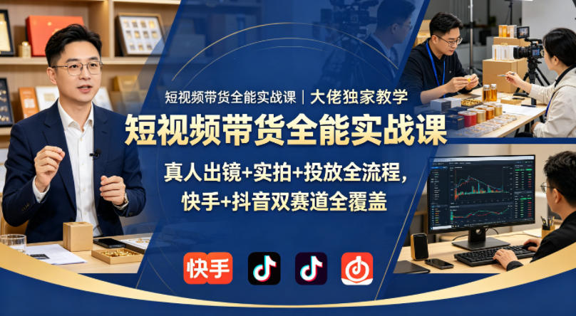 短视频带货全能实战课｜大佬独家教学，真人出镜+实拍+投放全流程，快手+抖音双赛道全覆盖-易创网