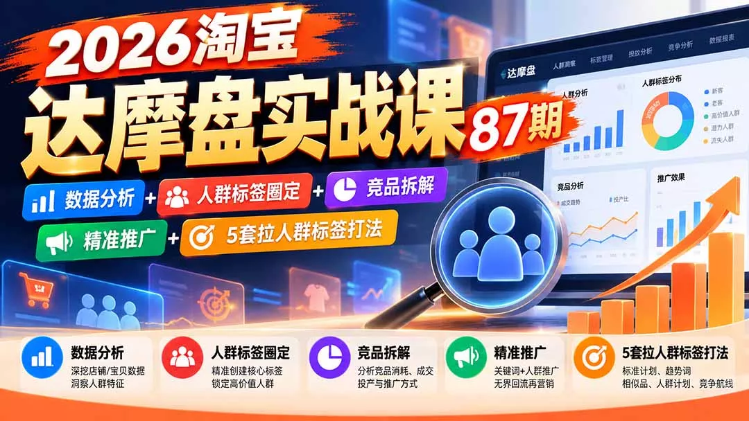 2026淘宝达摩盘实战课87期：数据分析+人群标签圈定+竞品拆解+精准推广+5套拉人群标签打法-易创网