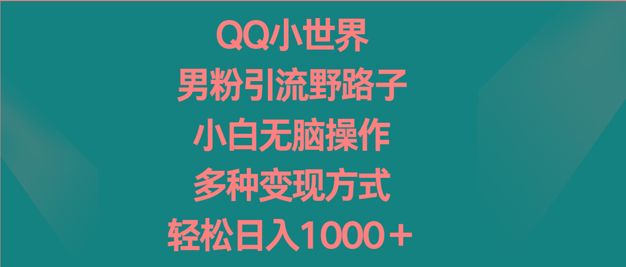 QQ小世界男粉引流野路子，小白无脑操作，多种变现方式轻松日入1000＋网赚项目-副业赚线-互联网创业-资源整合易创网