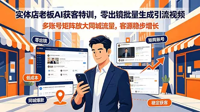 实体店老板AI获客特训，零出镜批量生成引流视频，多账号矩阵放大同城流量，客源稳步增长-易创网