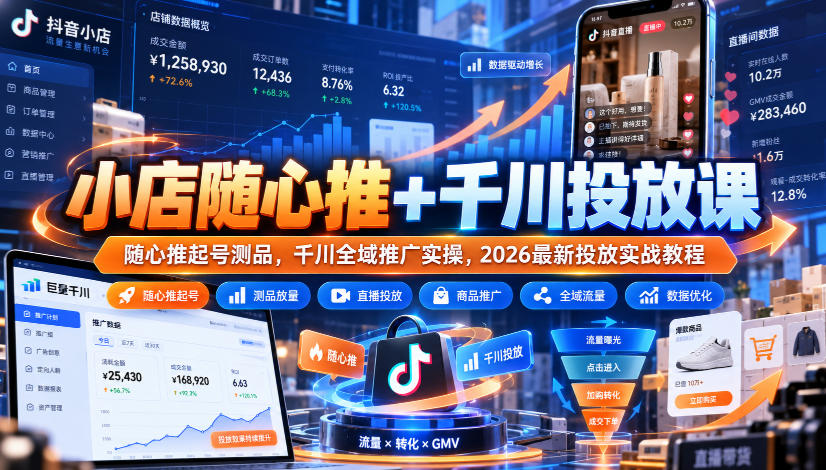 小店随心推+千川投放课｜随心推起号测品，千川全域推广实操，2026最新投放实战教程-易创网