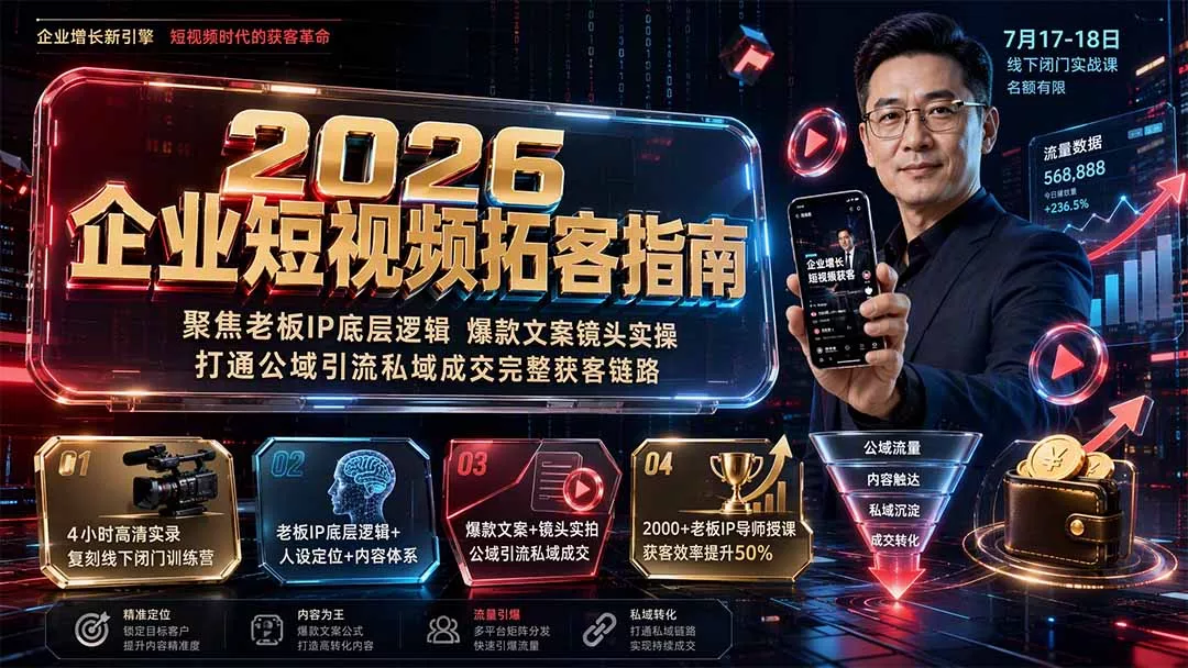 2026企业短视频拓客指南：聚焦老板IP底层逻辑，爆款文案镜头实操，打通公域引流私域成交完整获客链路-易创网