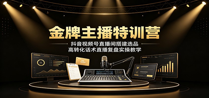 金牌主播特训营：抖音视频号直播间搭建选品，高转化话术直播复盘实操教学-易创网