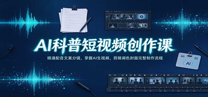 AI科普短视频创作课：精通配音文案分镜，掌握AI生视频，剪辑调色封面完整制作流程-易创网