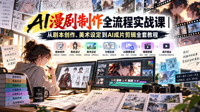 AI漫剧制作全流程实战课｜从剧本创作、美术设定到AI成片剪辑全套教程-易创网