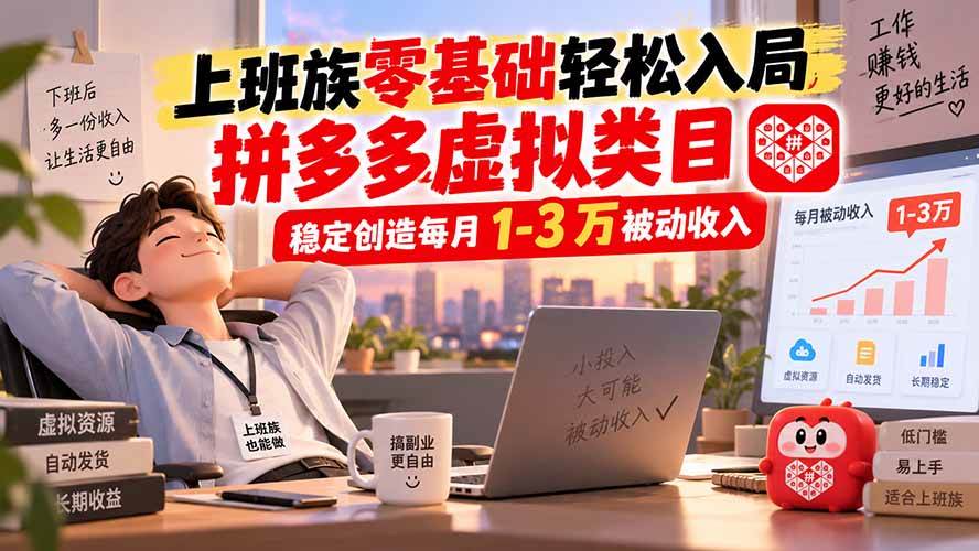（20250期）上班族零基础轻松入局，拼多多虚拟类目，稳定创造每月 1-3 万被动收入-易创网