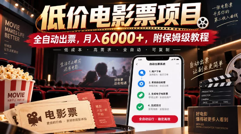 低价电影票项目，全自动出票，月入6000+，附保姆级教程【揭秘】-易创网