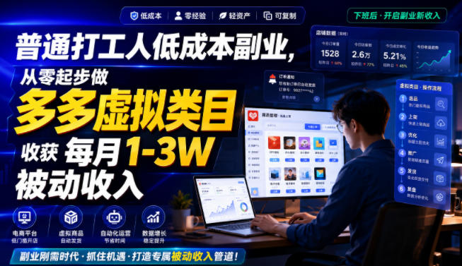 普通打工人低成本副业，从零起步做多多虚拟类目，收获每月1-3W被动收入【揭秘】-易创网