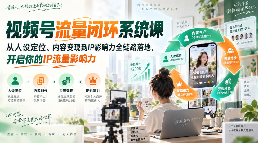 视频号流量闭环系统课，从人设定位、内容变现到IP影响力全链路落地，开启你的IP流量影响力-易创网
