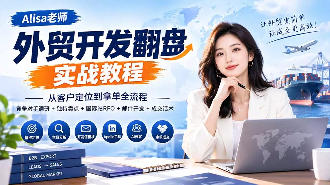 外贸开发翻盘实战教程｜从客户定位到拿单全流程+竞争对手调研+独特卖点+国际站RFQ+邮件开发+成交话术-易创网