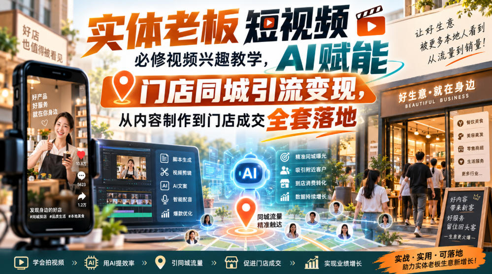 实体老板短视频必修视频兴趣教学，AI赋能门店同城引流变现，AI+短视频+直播打爆实体客流量-易创网