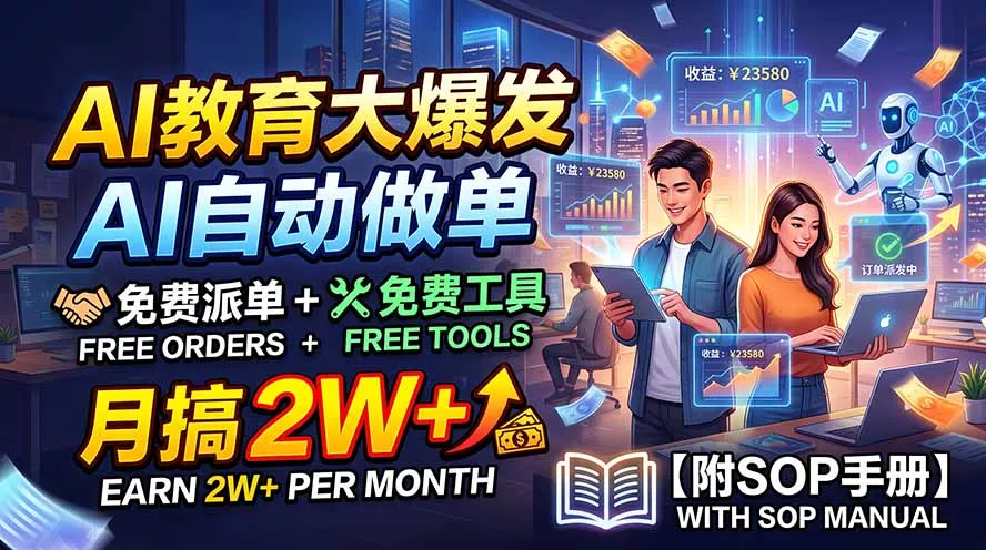 AI教育大爆发，AI自动做单，免费派单+免费工具，月搞2W+【附SOP手册】-易创网