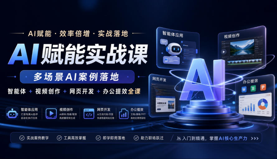 AI赋能实战课，多场景AI案例落地，智能体+视频创作+网页开发+办公提效全课-易创网