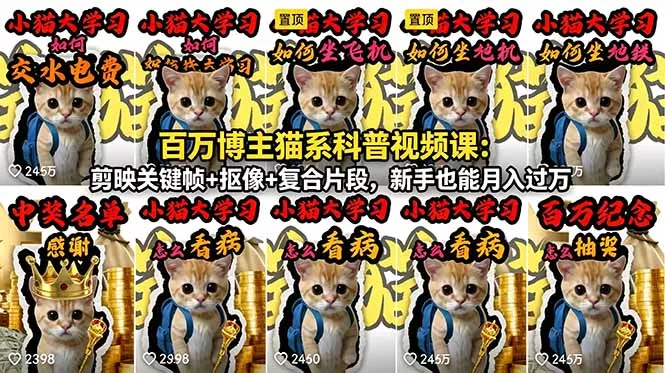 百万博主猫系科普视频课：剪映关键帧+抠像+复合片段，新手也能月入过万-易创网